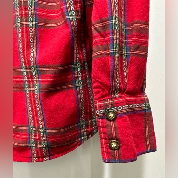 Vintage Karen Scott Embroidered Santa On Plaid Red Button Down Top Size Large - Picture 6 of 9